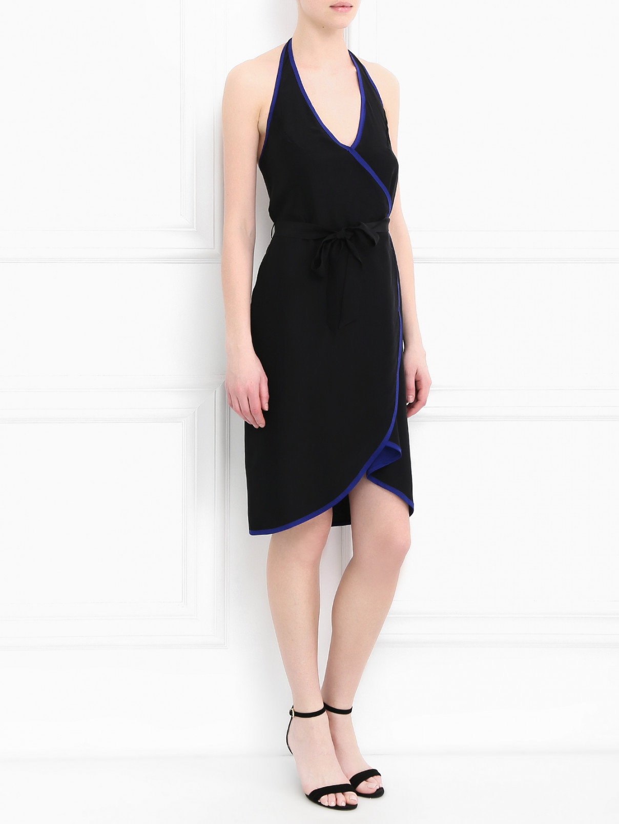 Платье-мини из шелка с запахом Costume National  –  Модель Общий вид  – Цвет:  Черный
