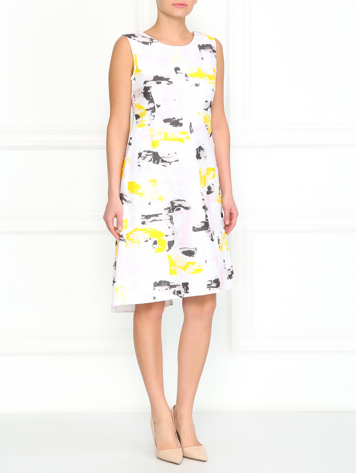 Платье из хлопка с узором Jil Sander  –  Модель Общий вид  – Цвет:  Белый