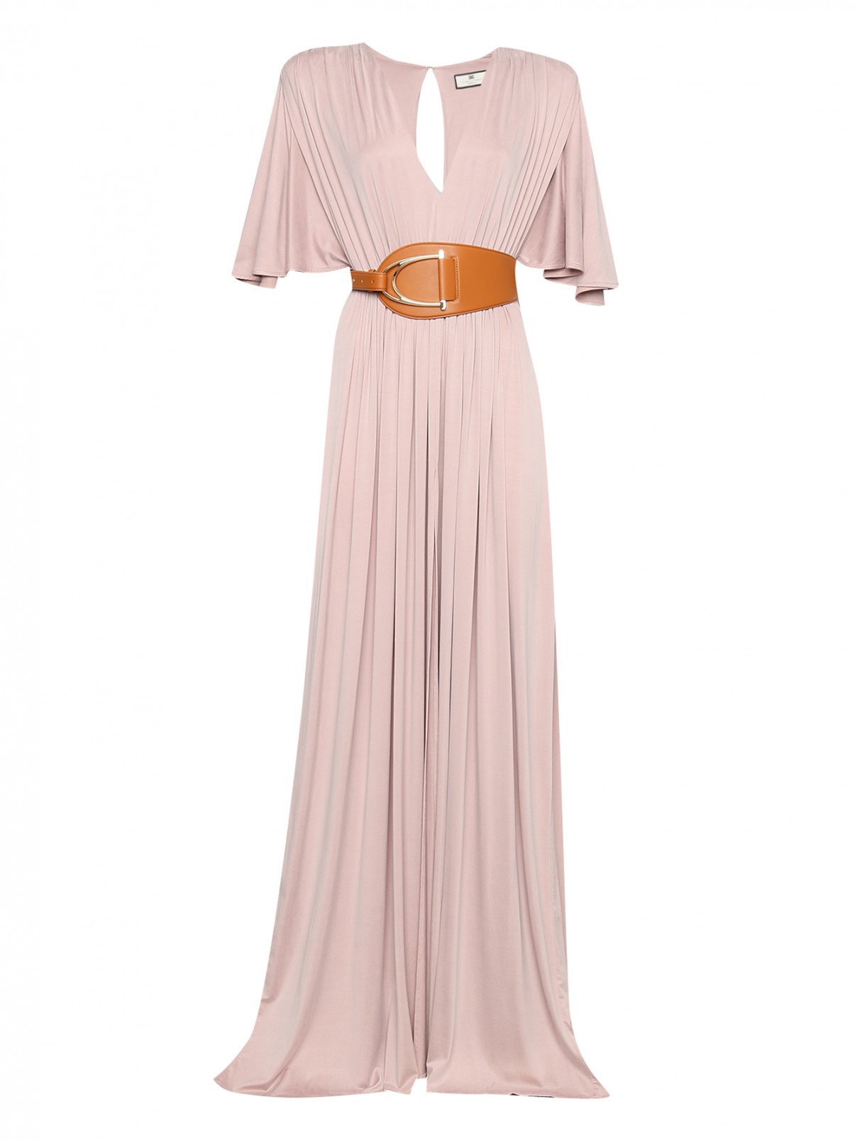 Платье-макси с широким поясом Elisabetta Franchi  –  Общий вид  – Цвет:  Фиолетовый