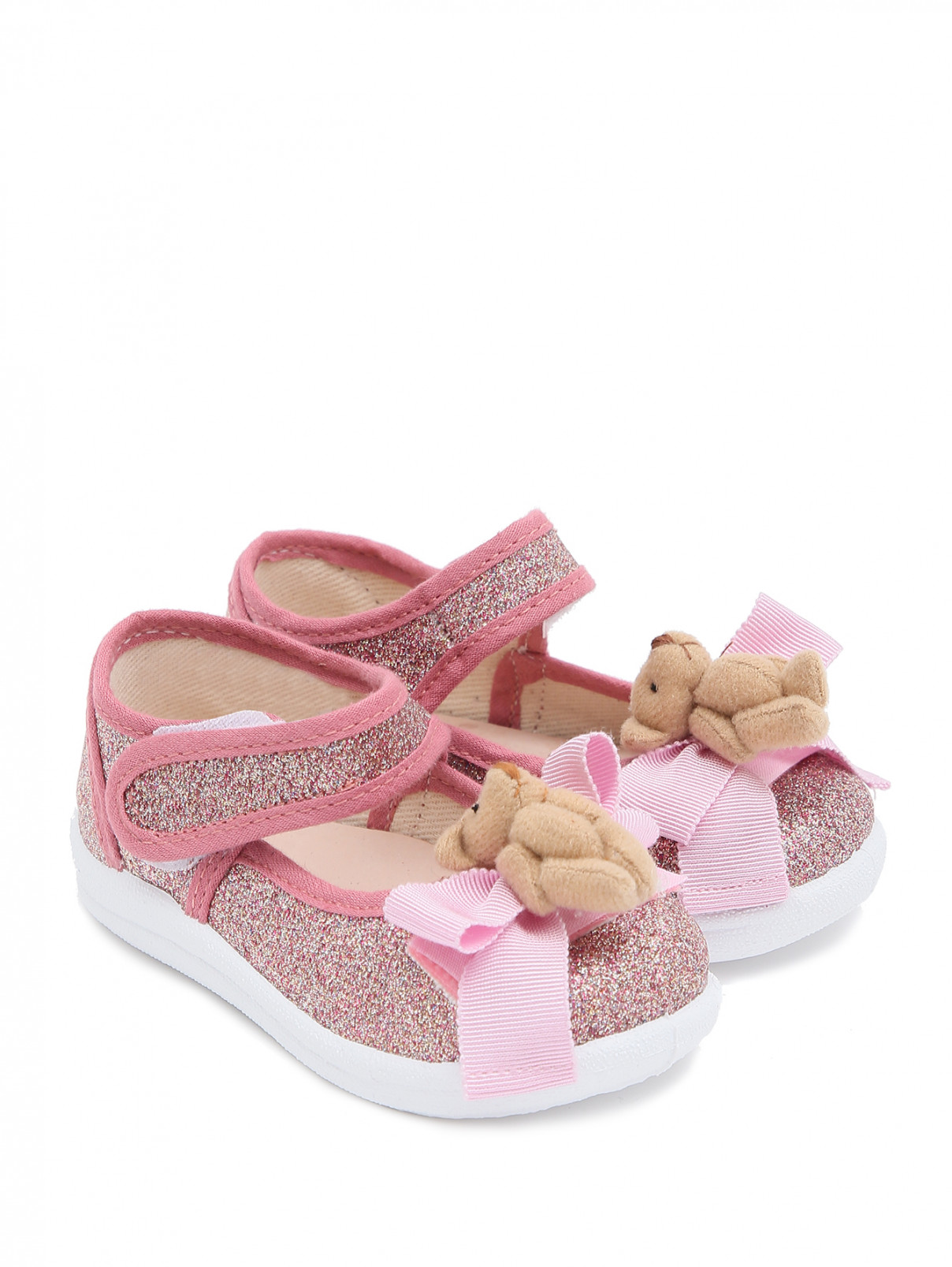 Туфли на липучке с декором MONNALISA  –  Общий вид  – Цвет:  Розовый