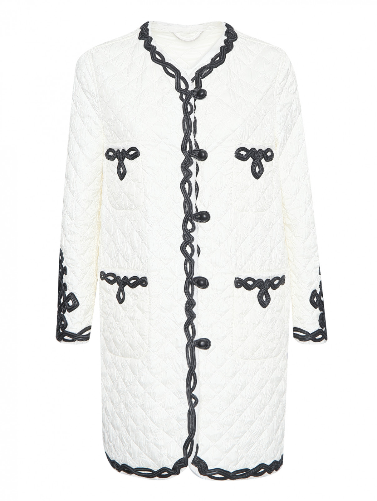 Стеганое пальто с контрастной отделкой Ermanno Scervino  –  Общий вид  – Цвет:  Белый