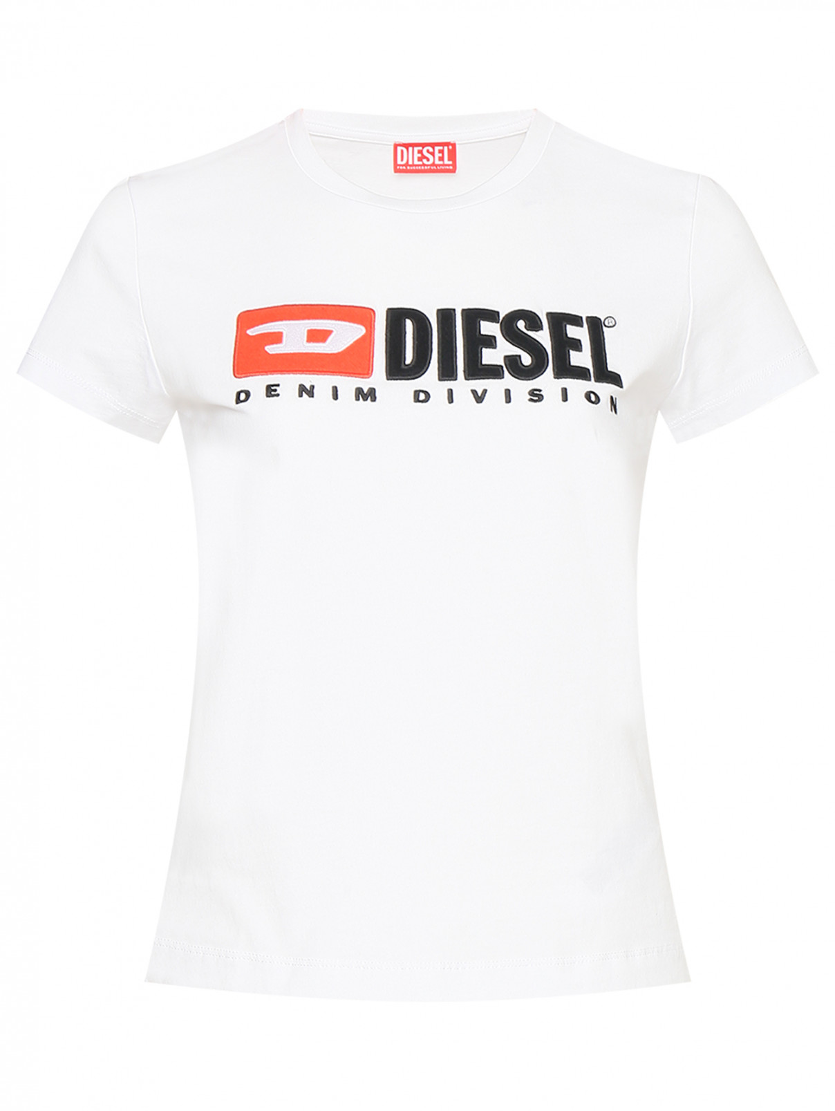 Футболка из хлопка с аппликацией Diesel  –  Общий вид  – Цвет:  Белый