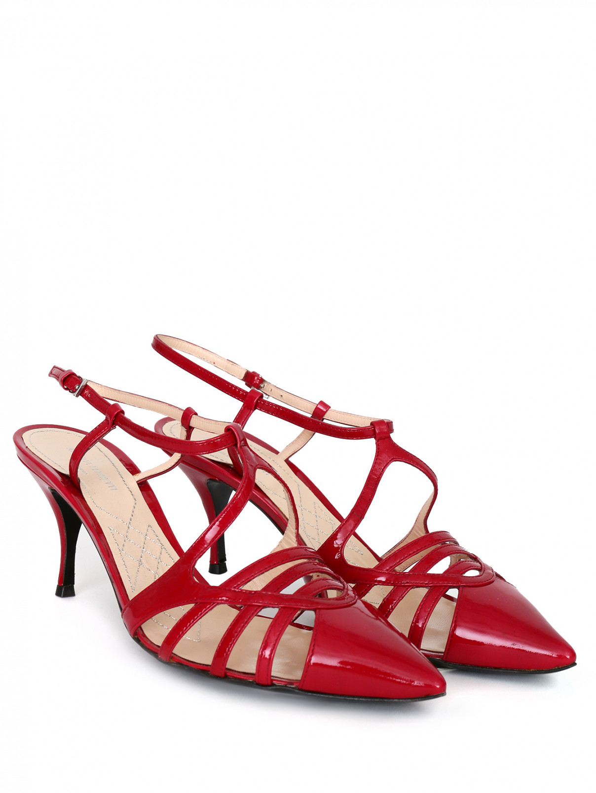 Туфли из лакированной кожи с перемычками Alberta Ferretti  –  Общий вид  – Цвет:  Красный