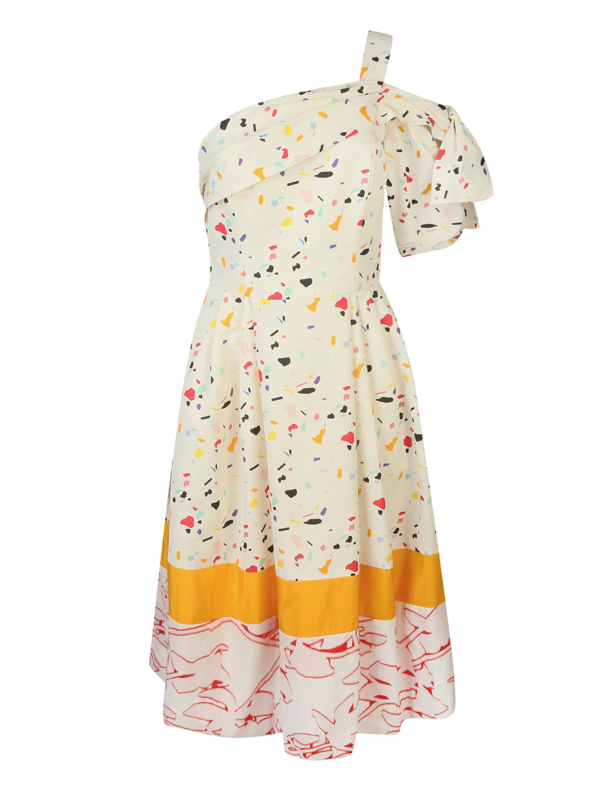 Платье из ткани с принтом ассиметричного кроя Carolina Herrera  –  Общий вид  – Цвет:  Белый