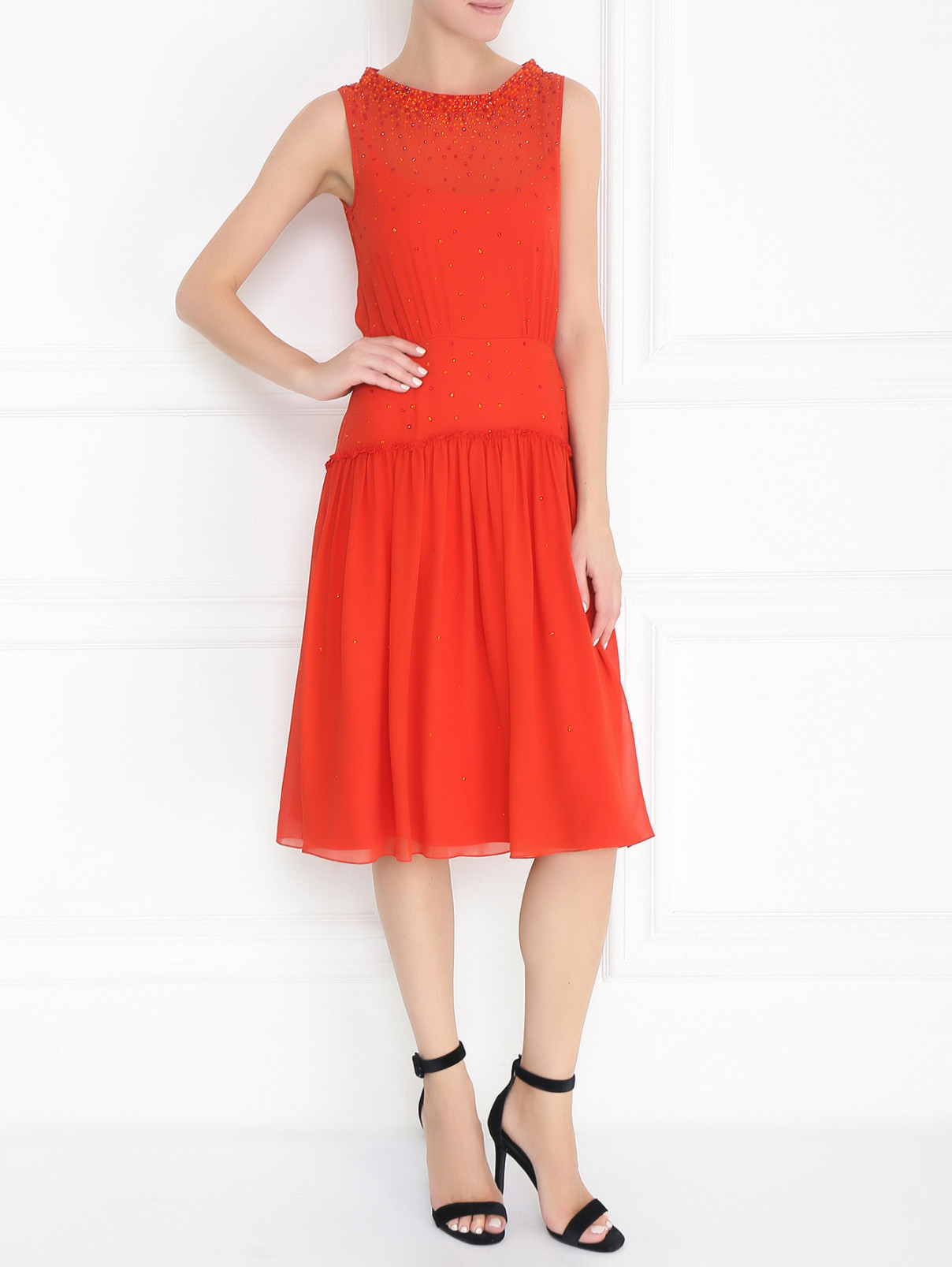 Платье из шелка декорированное стразами Jenny Packham  –  Модель Общий вид  – Цвет:  Красный