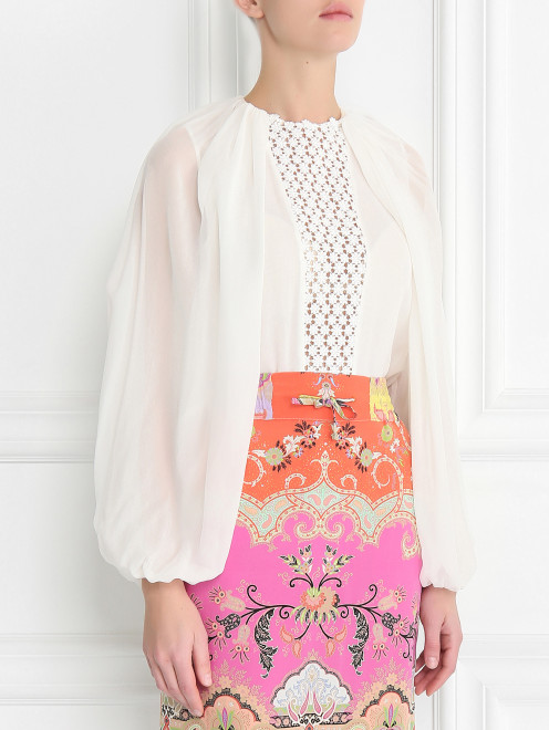 Блуза из шелка с декоративной вышивкой - Модель Верх-Низ