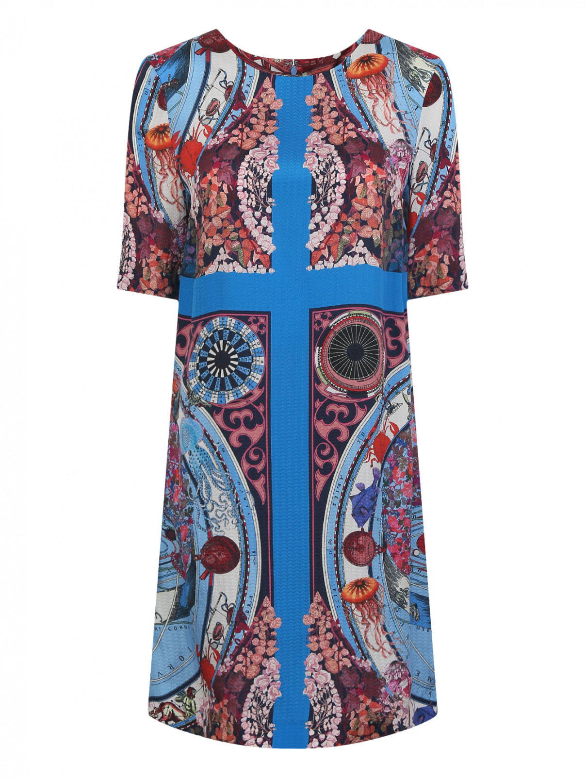 Платье из шелка с узором Etro  –  Общий вид  – Цвет:  Синий