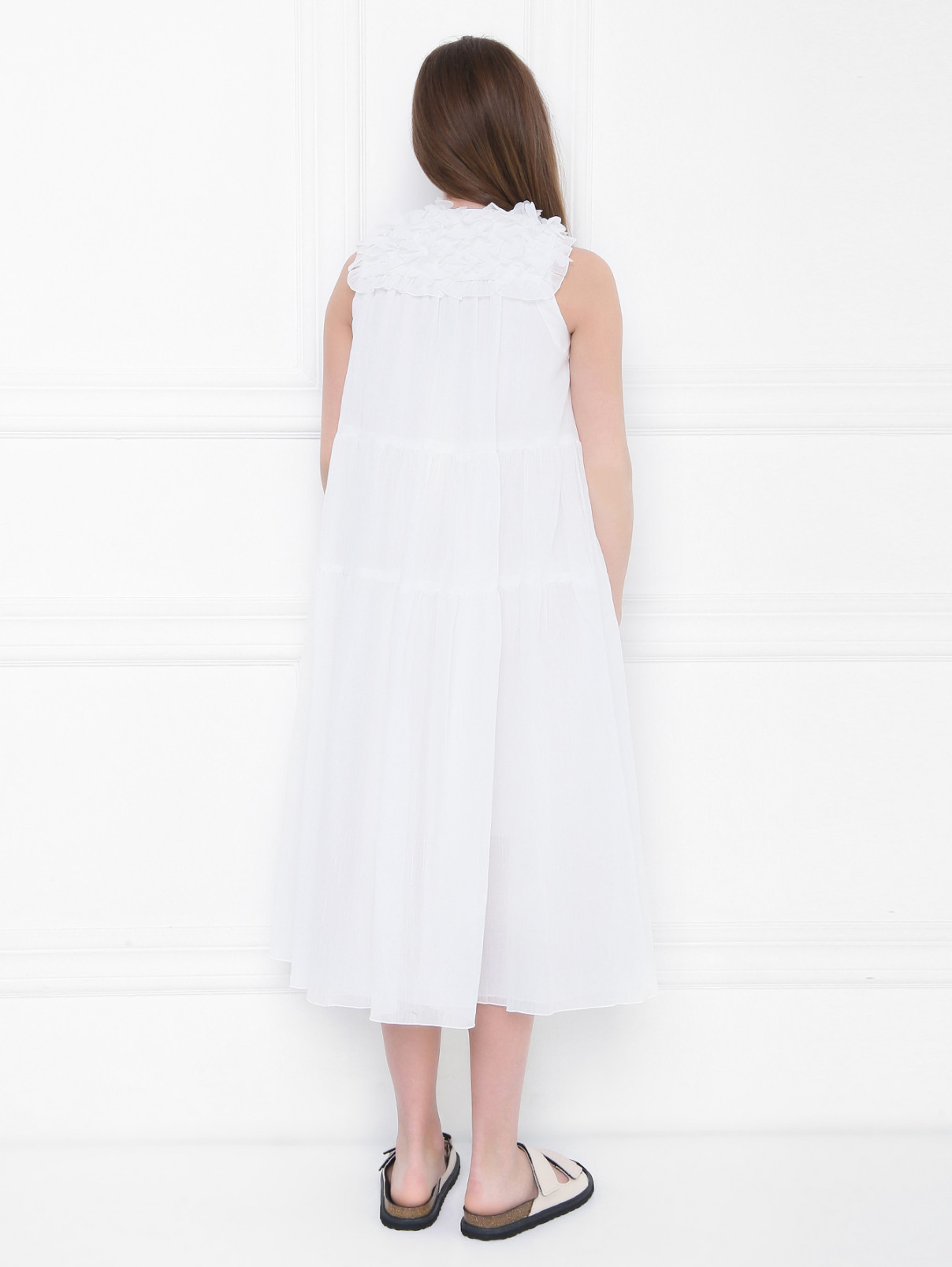 Платье свободного кроя с декоративным воротником MiMiSol  –  МодельВерхНиз1  – Цвет:  Белый