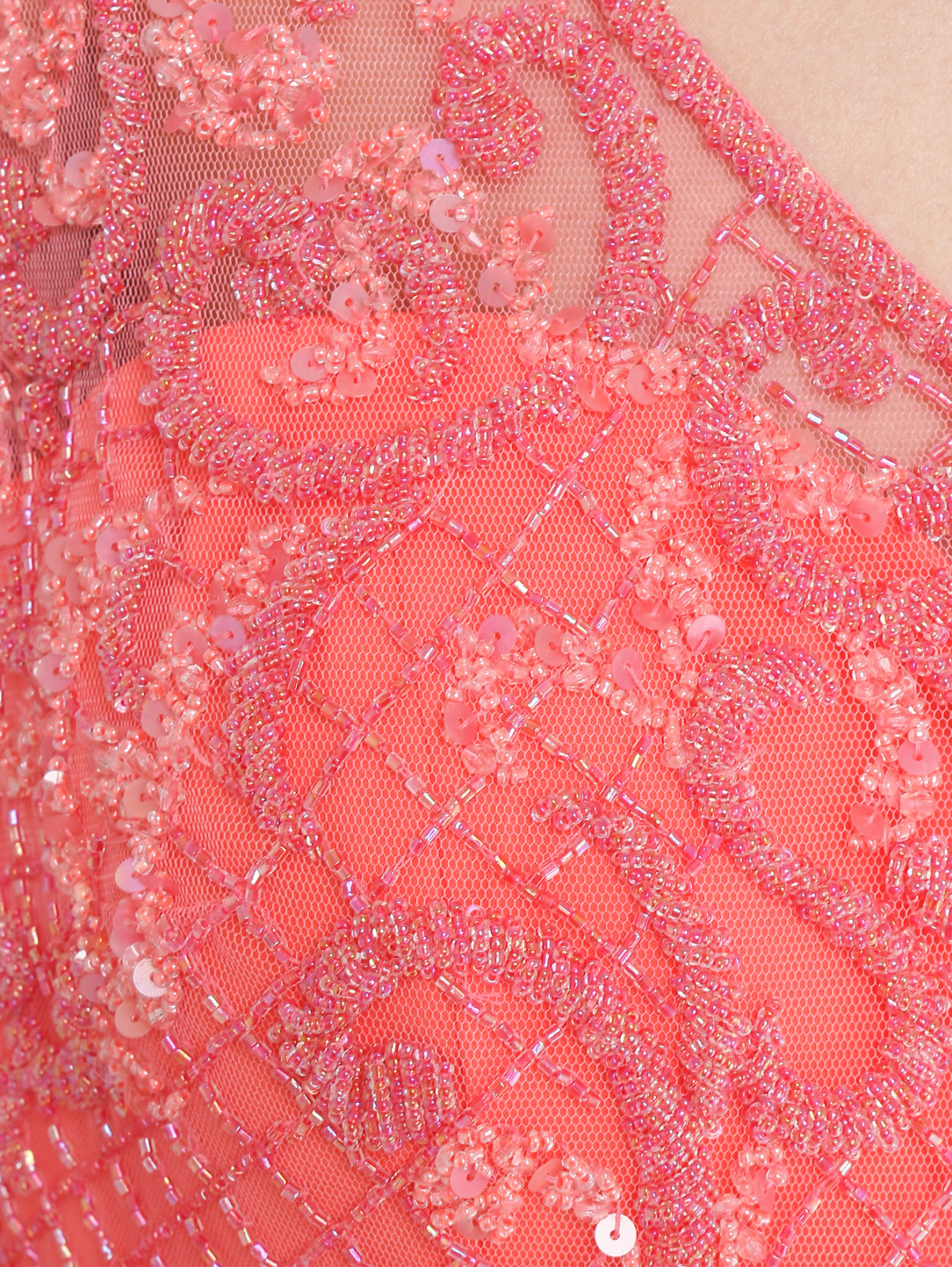 Платье-макси декорированное бисером и пайетками Rosa Clara  –  Деталь  – Цвет:  Оранжевый