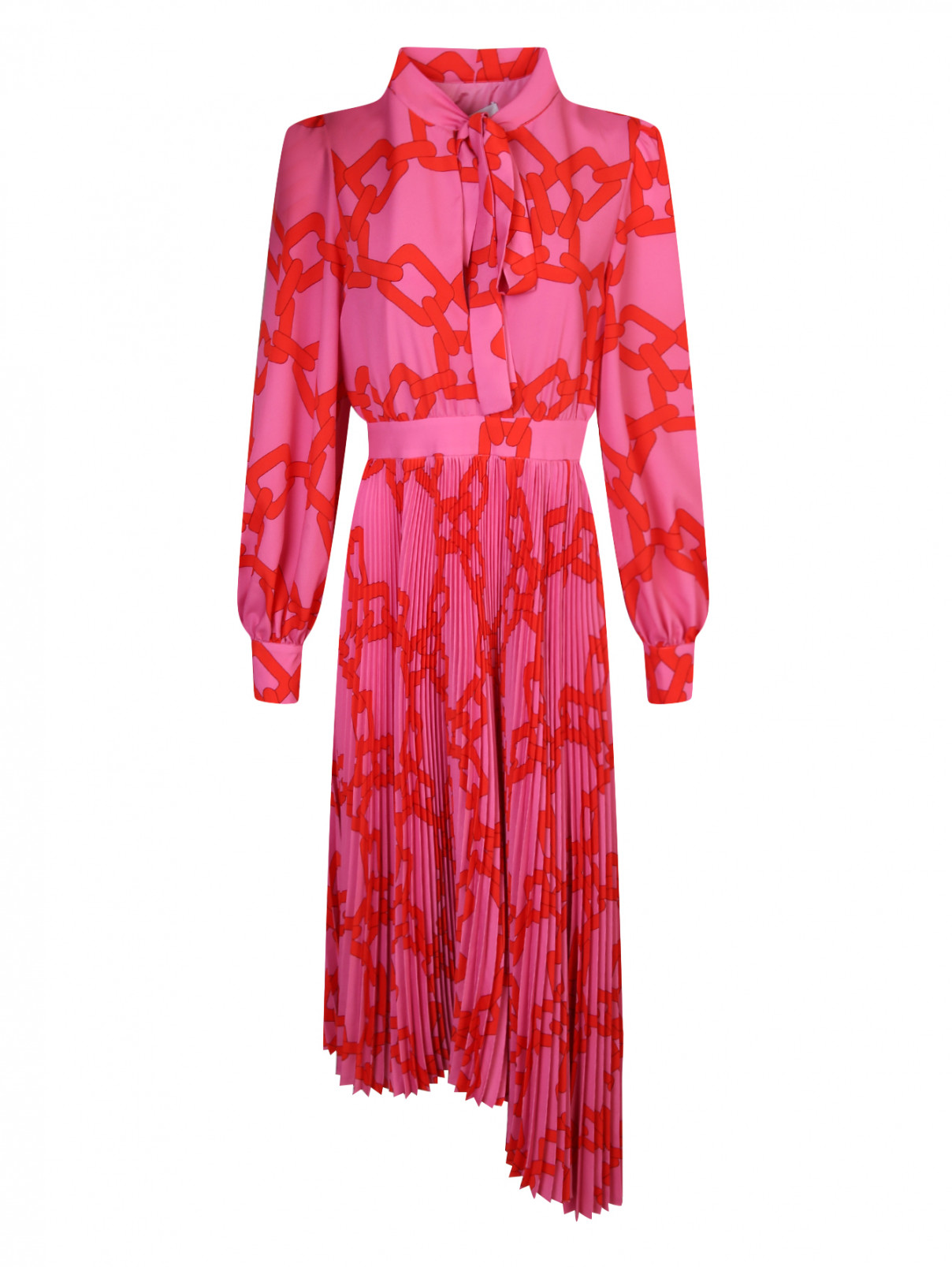 Плиссированное платье с узором MSGM  –  Общий вид  – Цвет:  Розовый