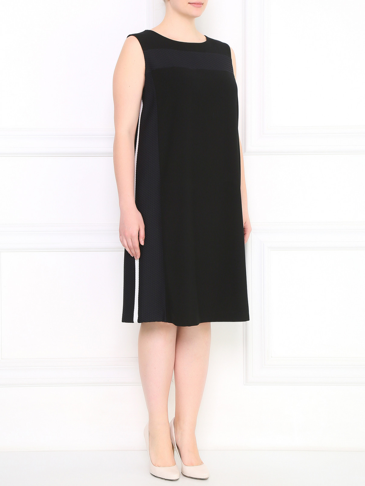 Платье с декоративной отделкой и контрастными вставками Marina Rinaldi  –  Модель Общий вид  – Цвет:  Черный