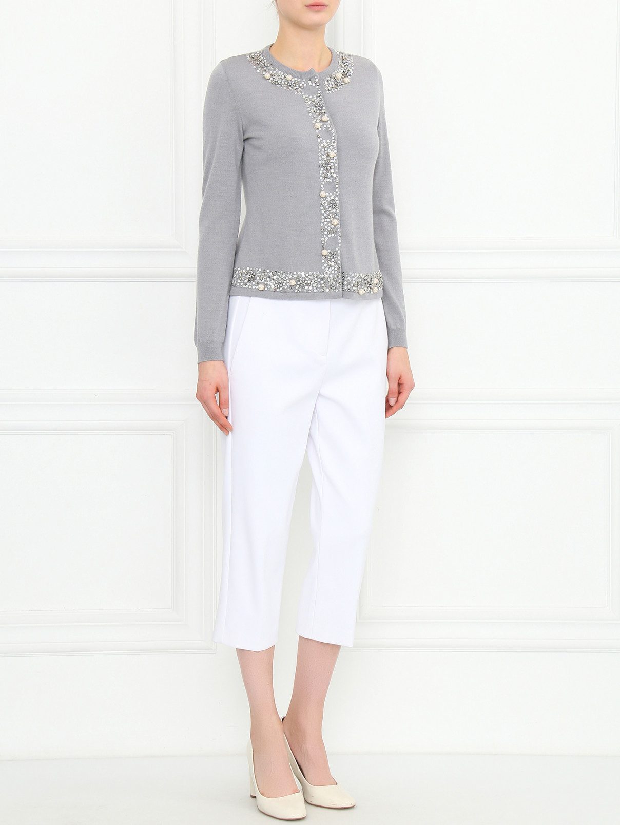Укороченные брюки из смешанного хлопка с боковыми карманами N21  –  Модель Общий вид  – Цвет:  Белый