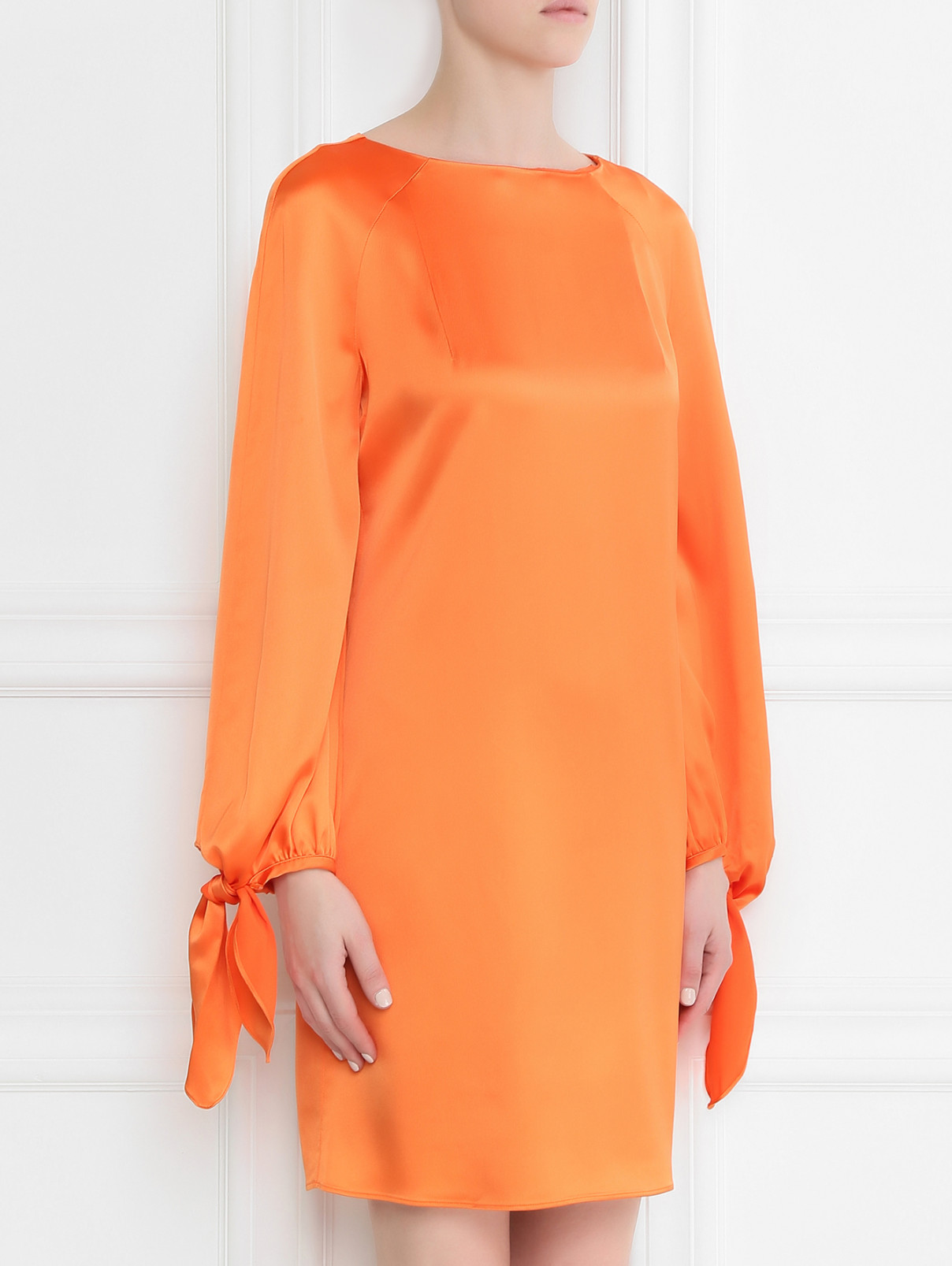 Платье свободного кроя из атласной ткани Carven  –  Модель Верх-Низ  – Цвет:  Оранжевый