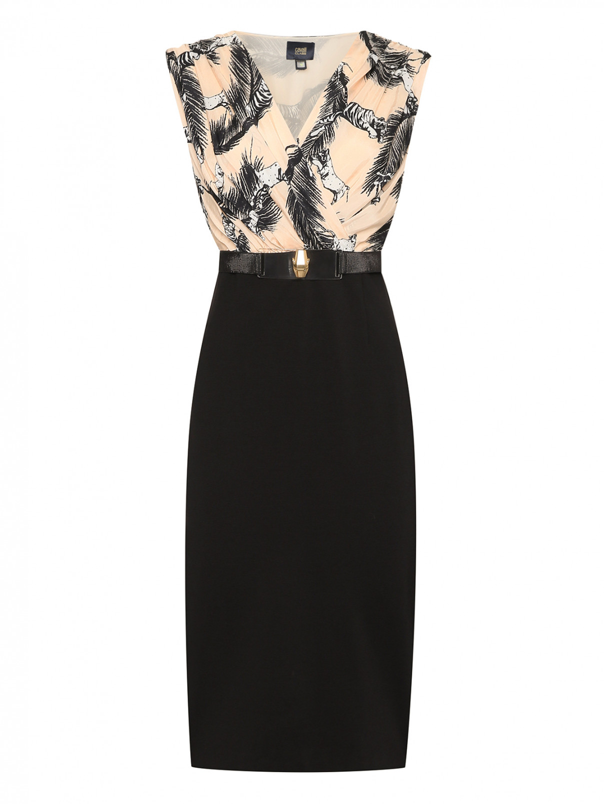 Платье комбинированное с V-образным вырезом Cavalli class  –  Общий вид  – Цвет:  Черный