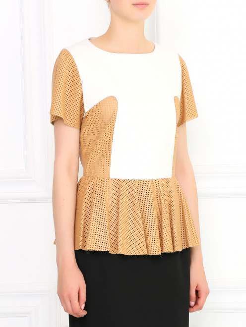Блуза из кожи с декоративной перфорацией DROMe - Модель Верх-Низ