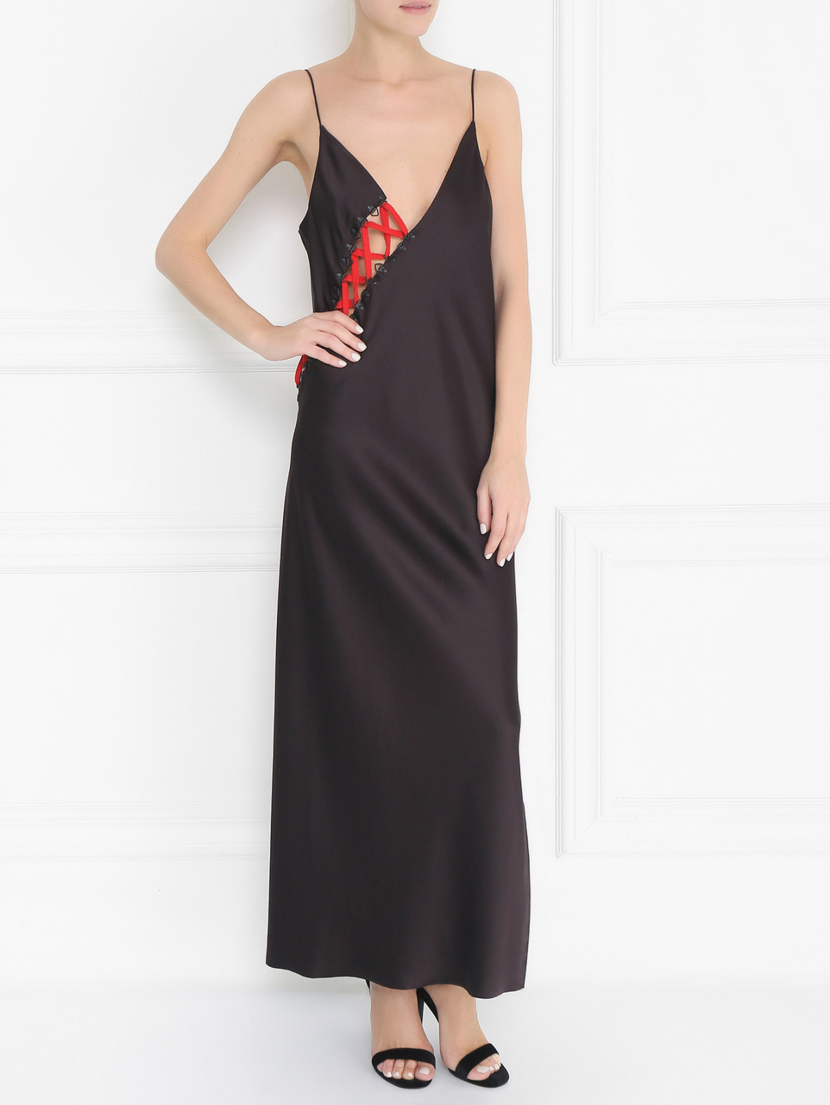Платье из шелка с декором DKNY  –  Модель Общий вид  – Цвет:  Черный