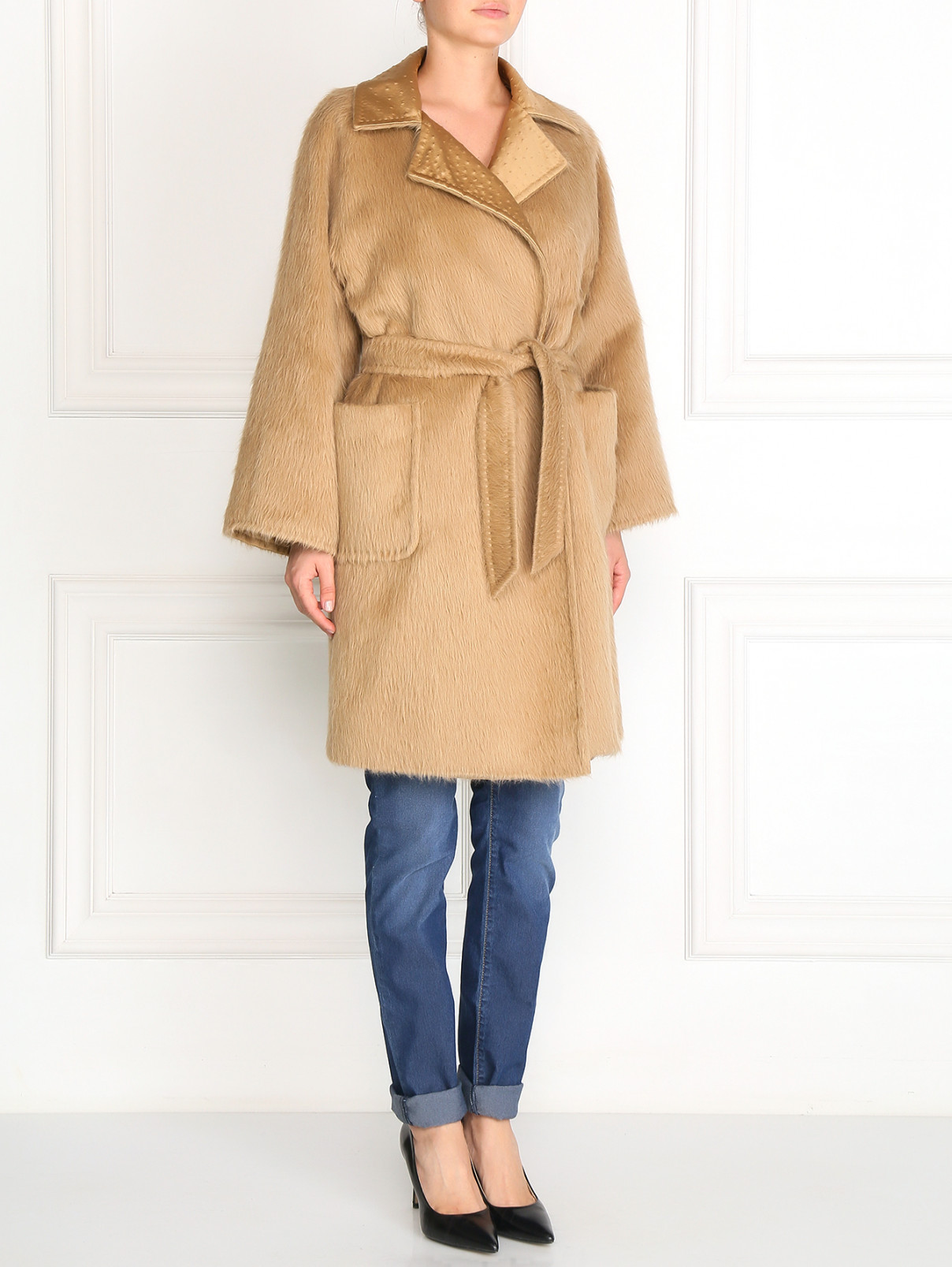 Пальто из шерсти и шелка Max Mara  –  Модель Общий вид  – Цвет:  Бежевый