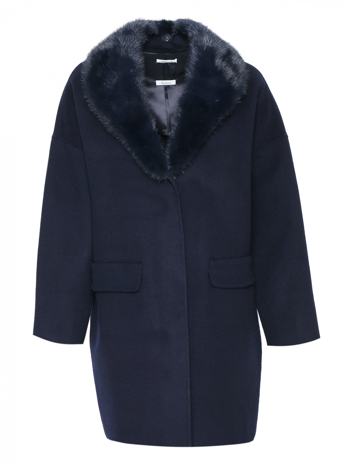 Пальто из шерсти с меховой отделкой P.A.R.O.S.H.  –  Общий вид  – Цвет:  Синий