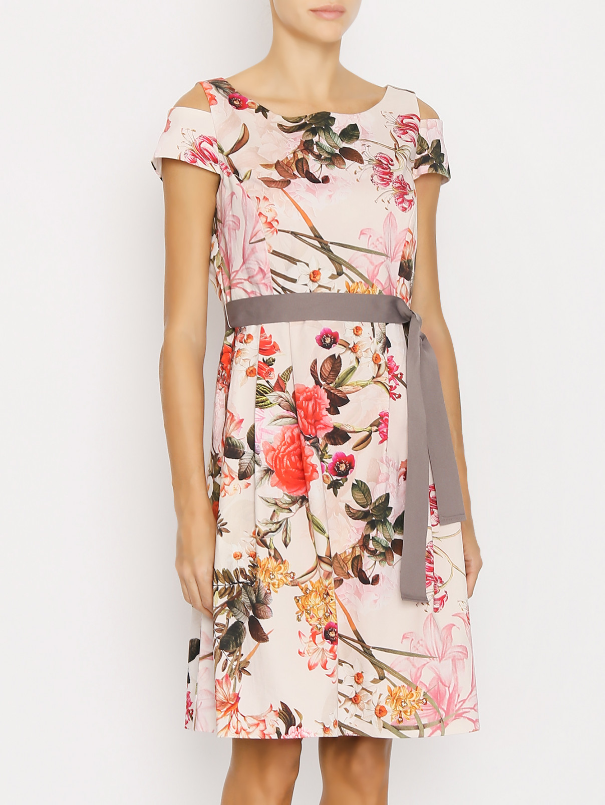 Платье-миди из хлопка с цветочным узором Comma  –  МодельВерхНиз