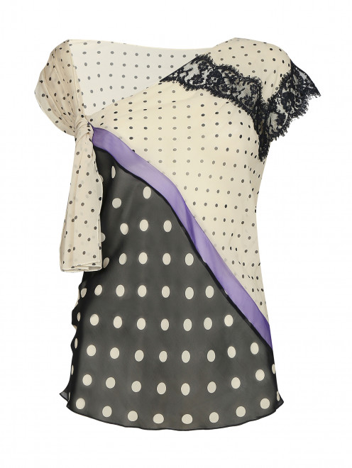 Блуза из шелка с узором "горох" декорированная кружевом Alberta Ferretti - Общий вид
