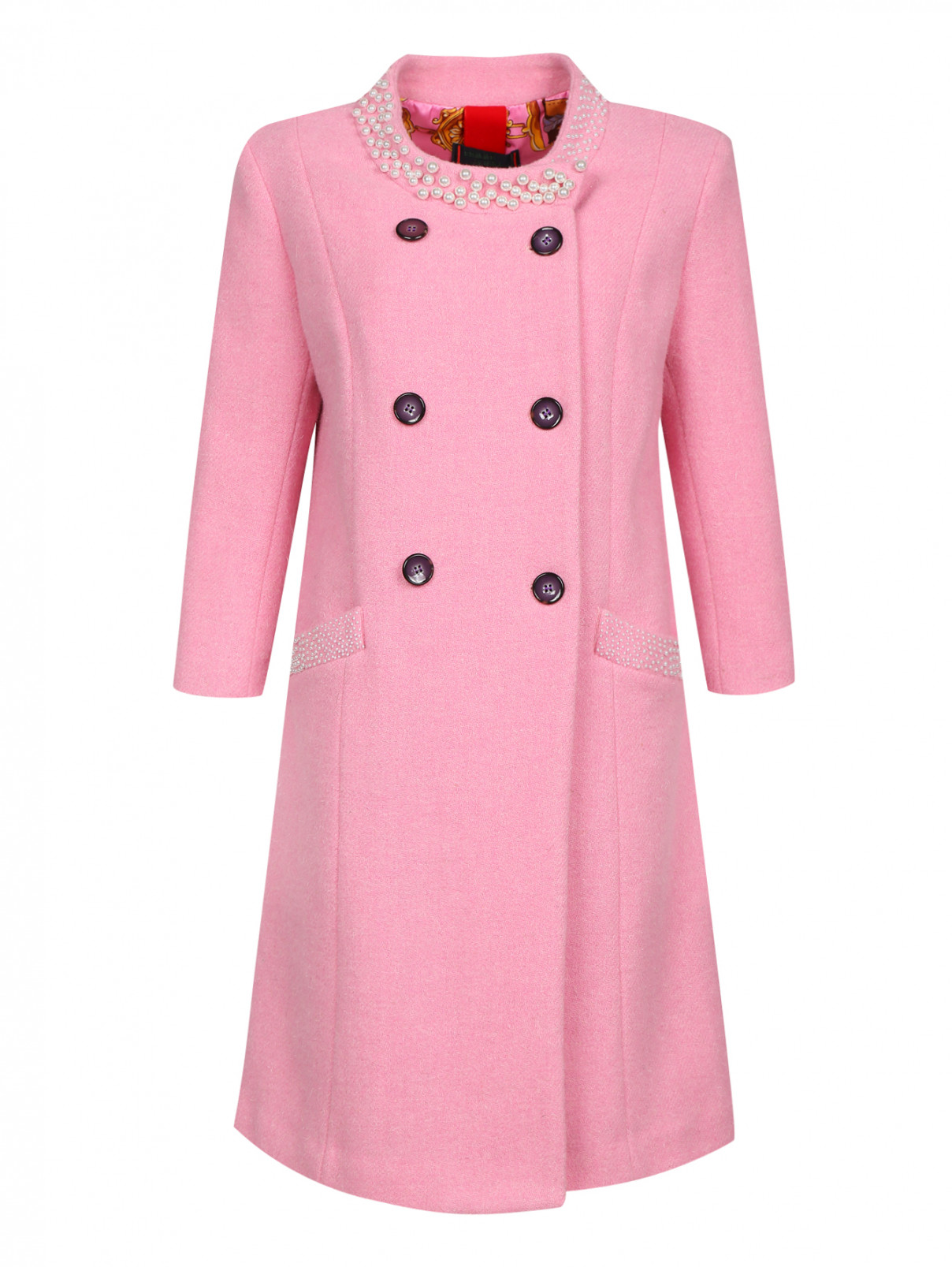 Пальто из шерсти с аппликаций из бусин Femme by Michele R.  –  Общий вид  – Цвет:  Розовый
