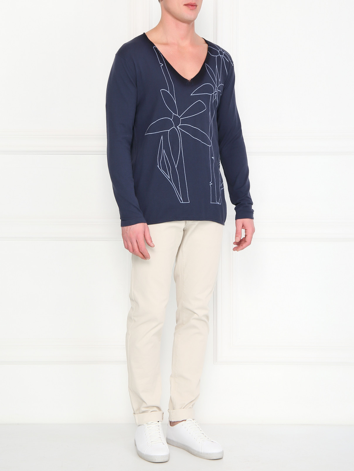 Пуловер из хлопка с узором Armani Jeans  –  Модель Общий вид  – Цвет:  Серый