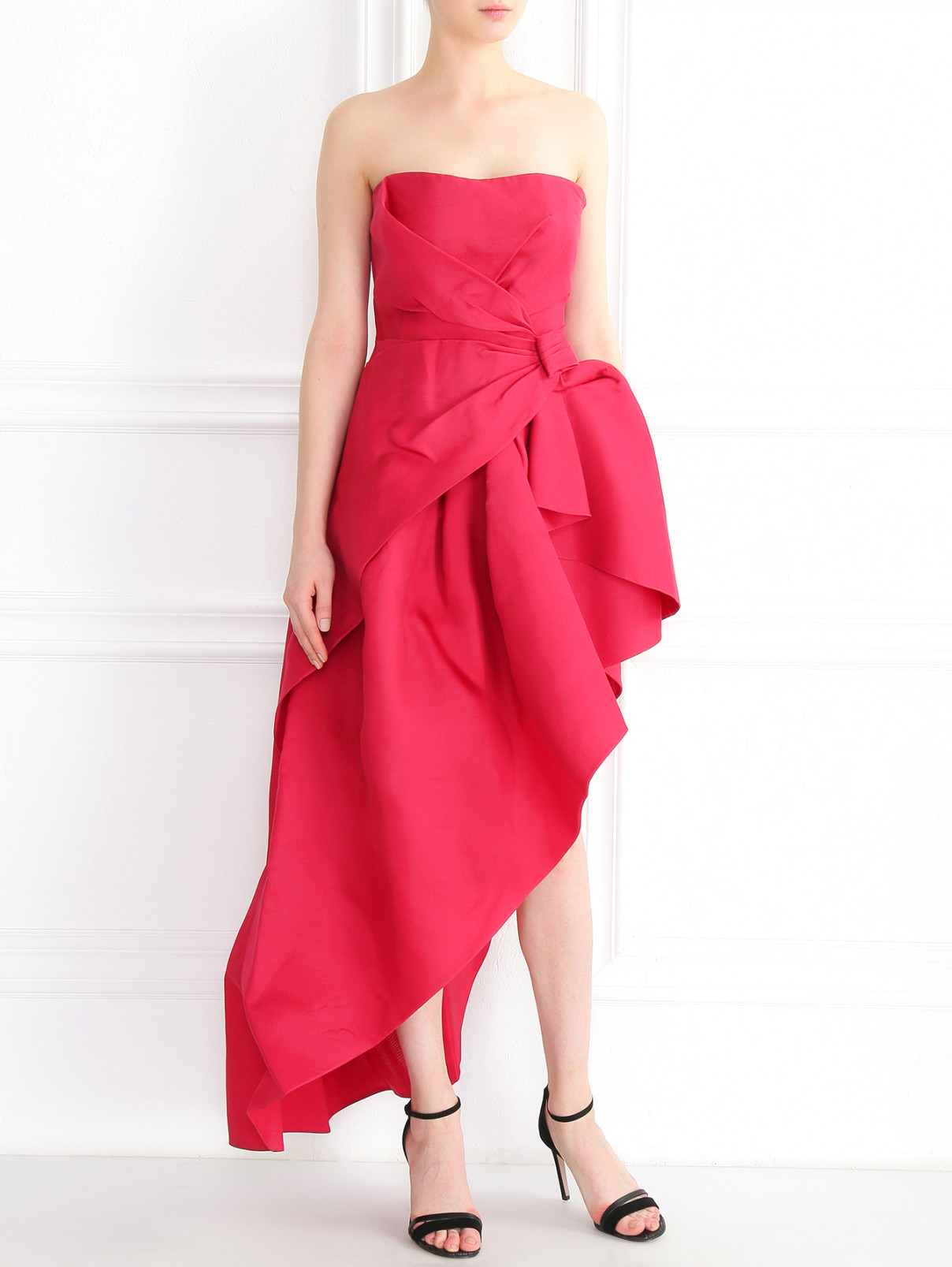 Платье-макси из шелка асимметричного кроя с драпировкой Alberta Ferretti  –  Модель Общий вид  – Цвет:  Красный