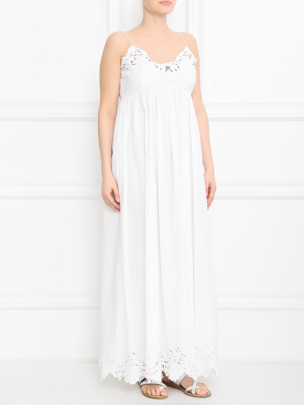Платье из хлопка с вышивкой P.A.R.O.S.H.  –  Модель Общий вид  – Цвет:  Белый