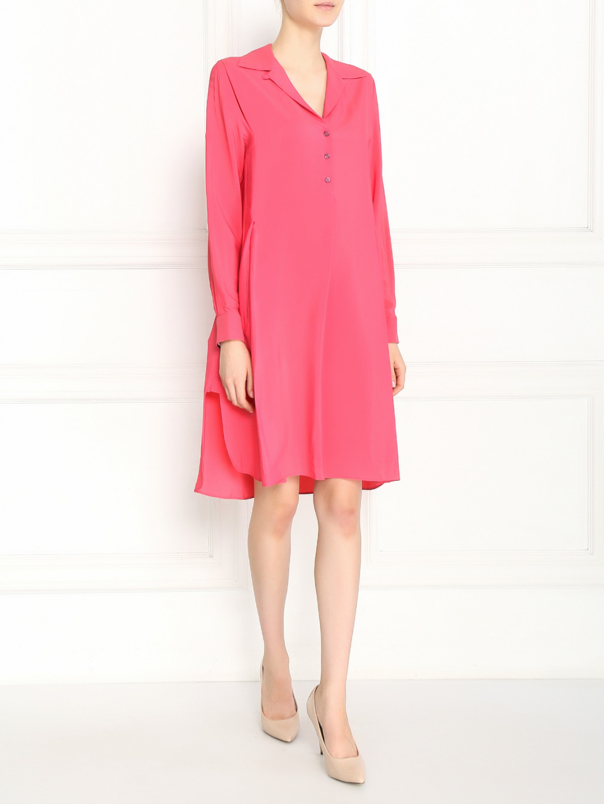 Платье-рубашка из смешанного шелка Paul Smith  –  Модель Общий вид  – Цвет:  Розовый
