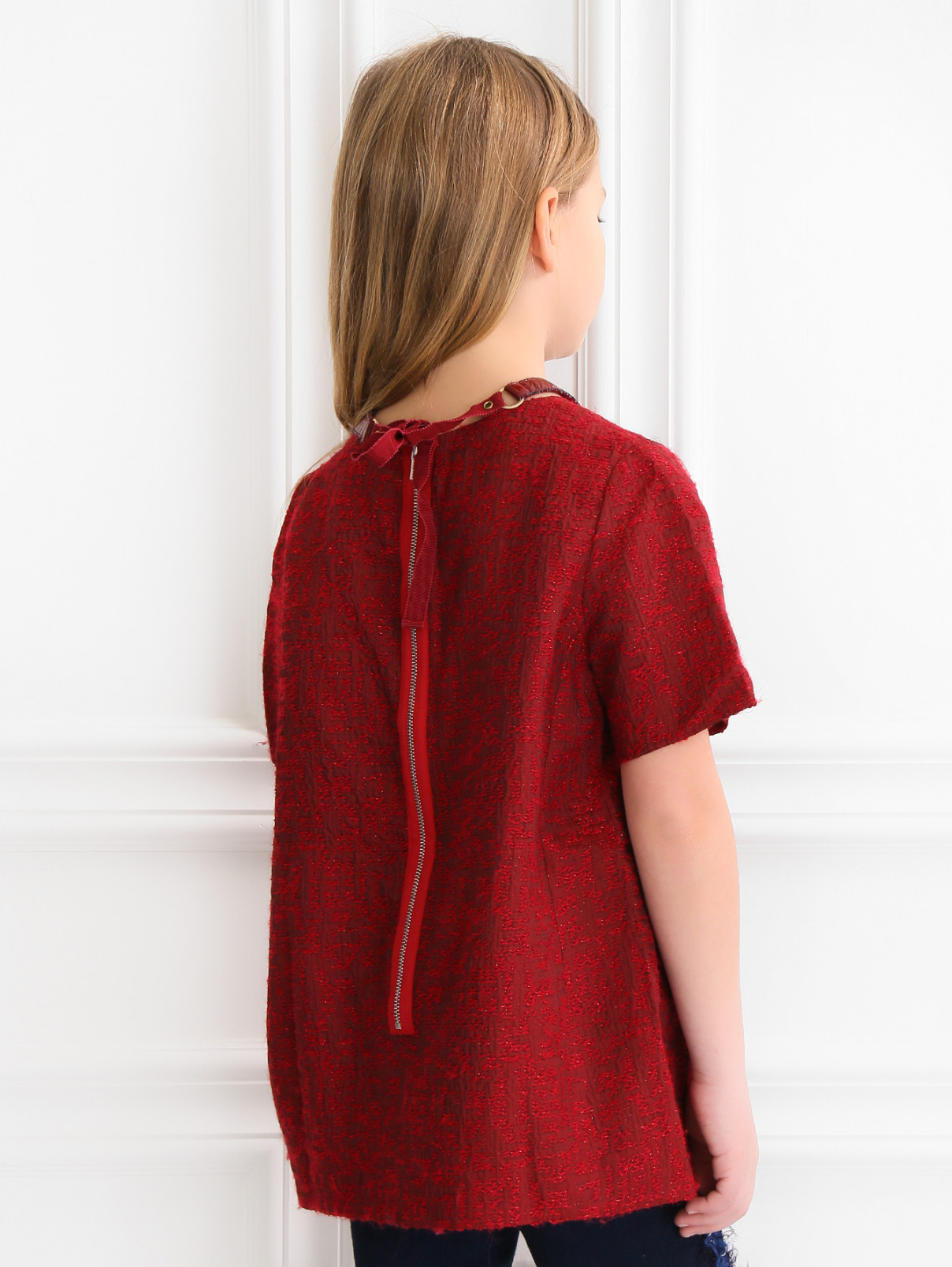 Блуза из фактурного материала с воротничком MiMiSol  –  Модель Верх-Низ1  – Цвет:  Красный