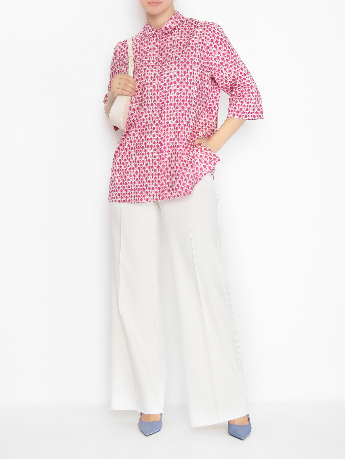 Рубашка из хлопка с коротким рукавом Marina Rinaldi  –  МодельОбщийВид  – Цвет:  Розовый