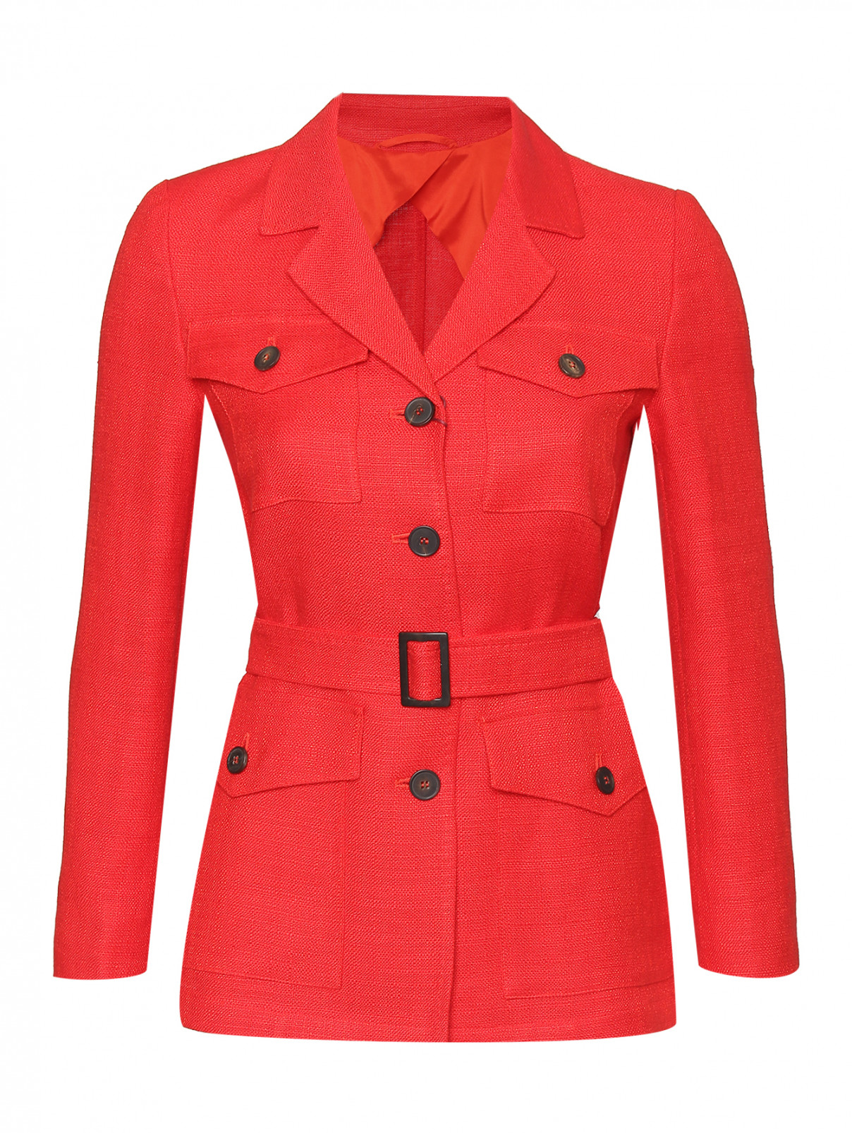 Жакет из льна с накладными карманами Max Mara  –  Общий вид  – Цвет:  Красный