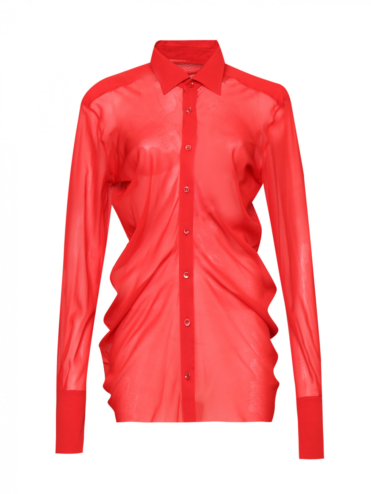 Блуза из шелка на пуговицах Maison Margiela  –  Общий вид  – Цвет:  Красный