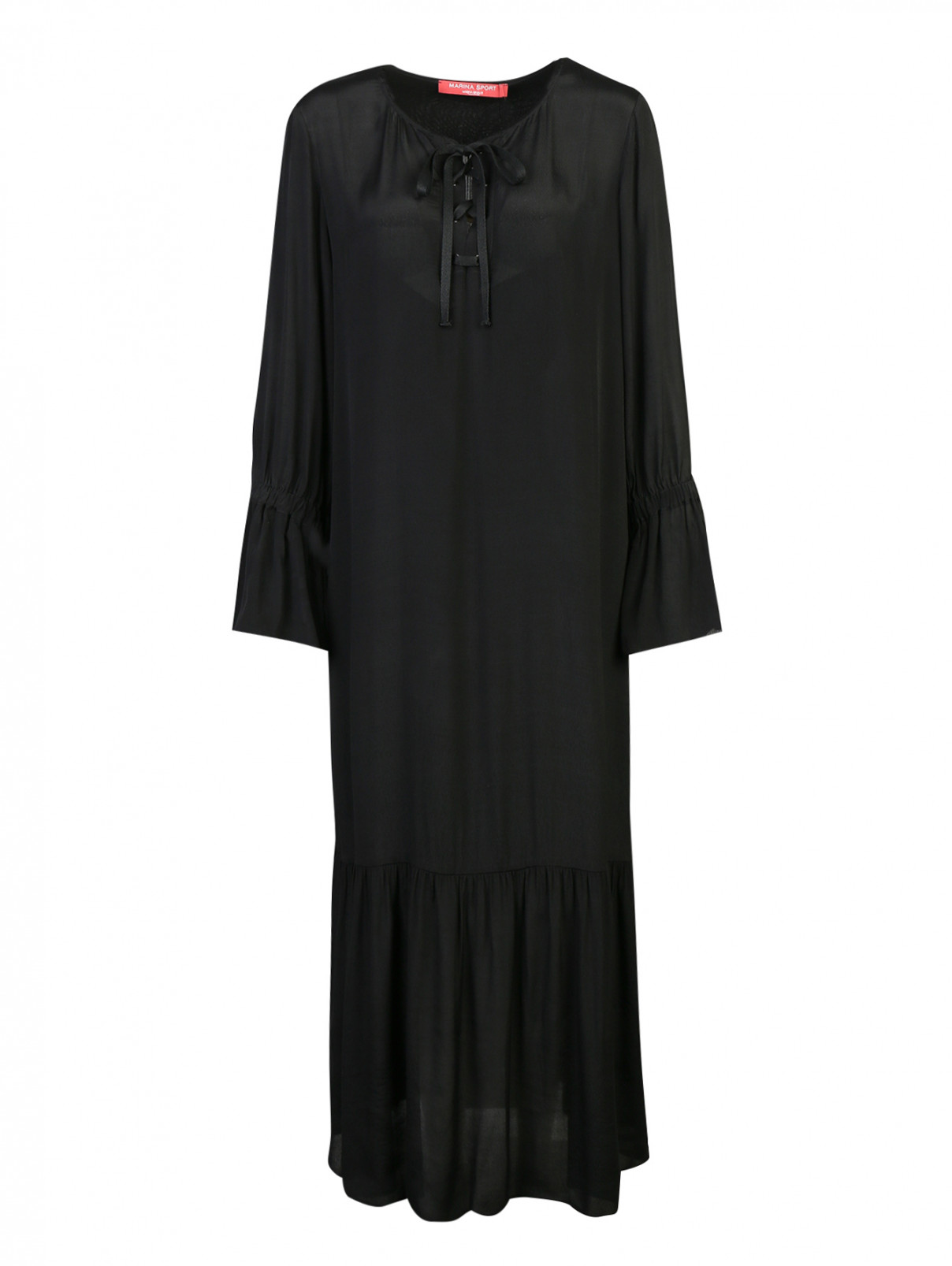Платье со шнуровкой и воланами Marina Rinaldi  –  Общий вид  – Цвет:  Черный