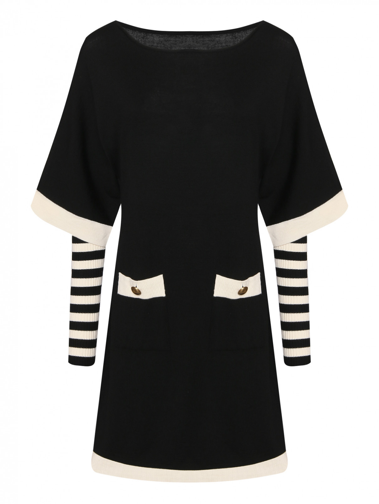 Платье из шерсти с контрастной отделкой Luisa Spagnoli  –  Общий вид  – Цвет:  Черный