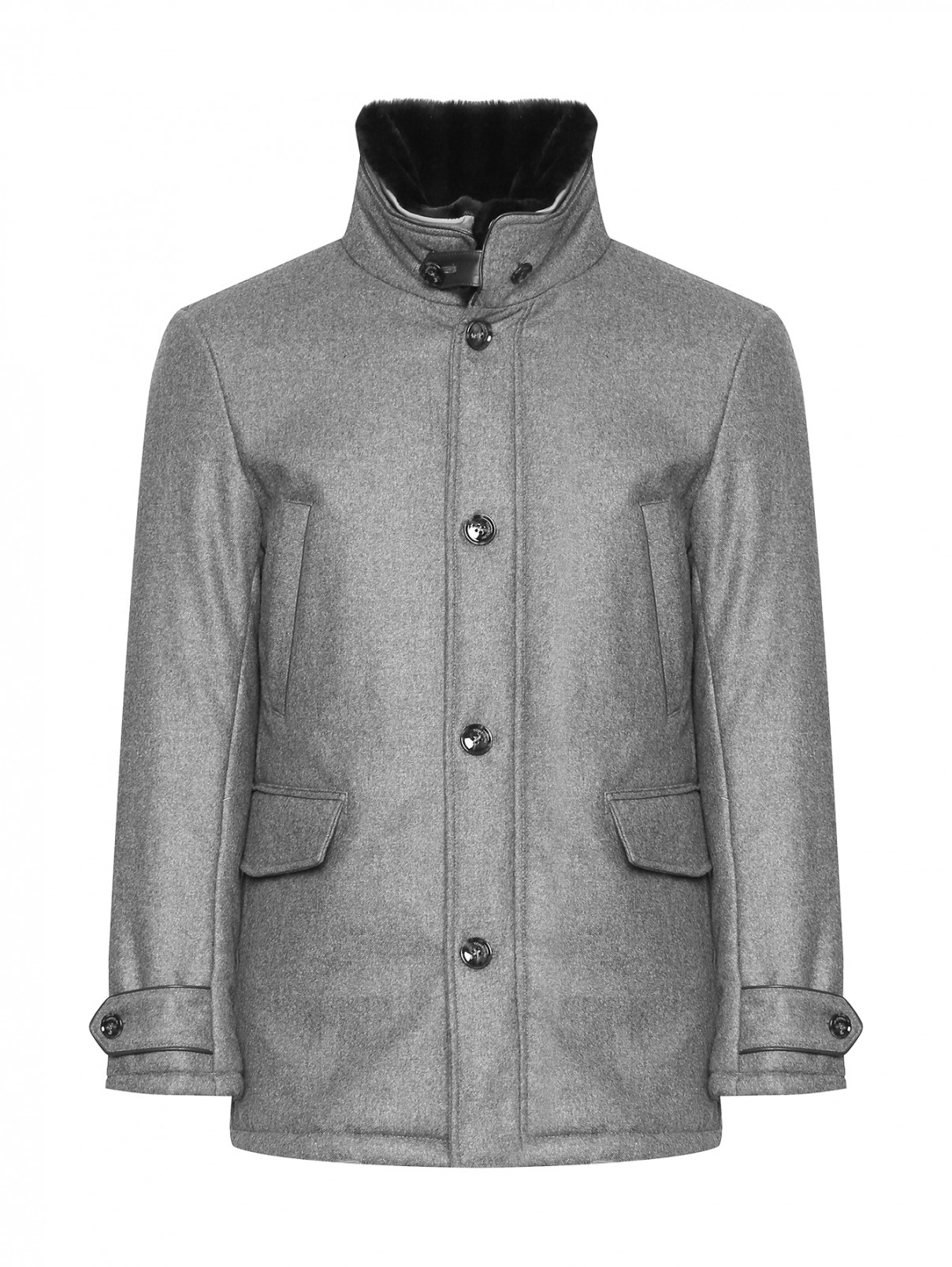 Утепленная куртка из шерсти со съемным воротником Tombolini  –  Общий вид  – Цвет:  Серый