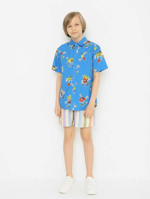 Хлопковая рубашка с узором Stella McCartney kids - МодельОбщийВид
