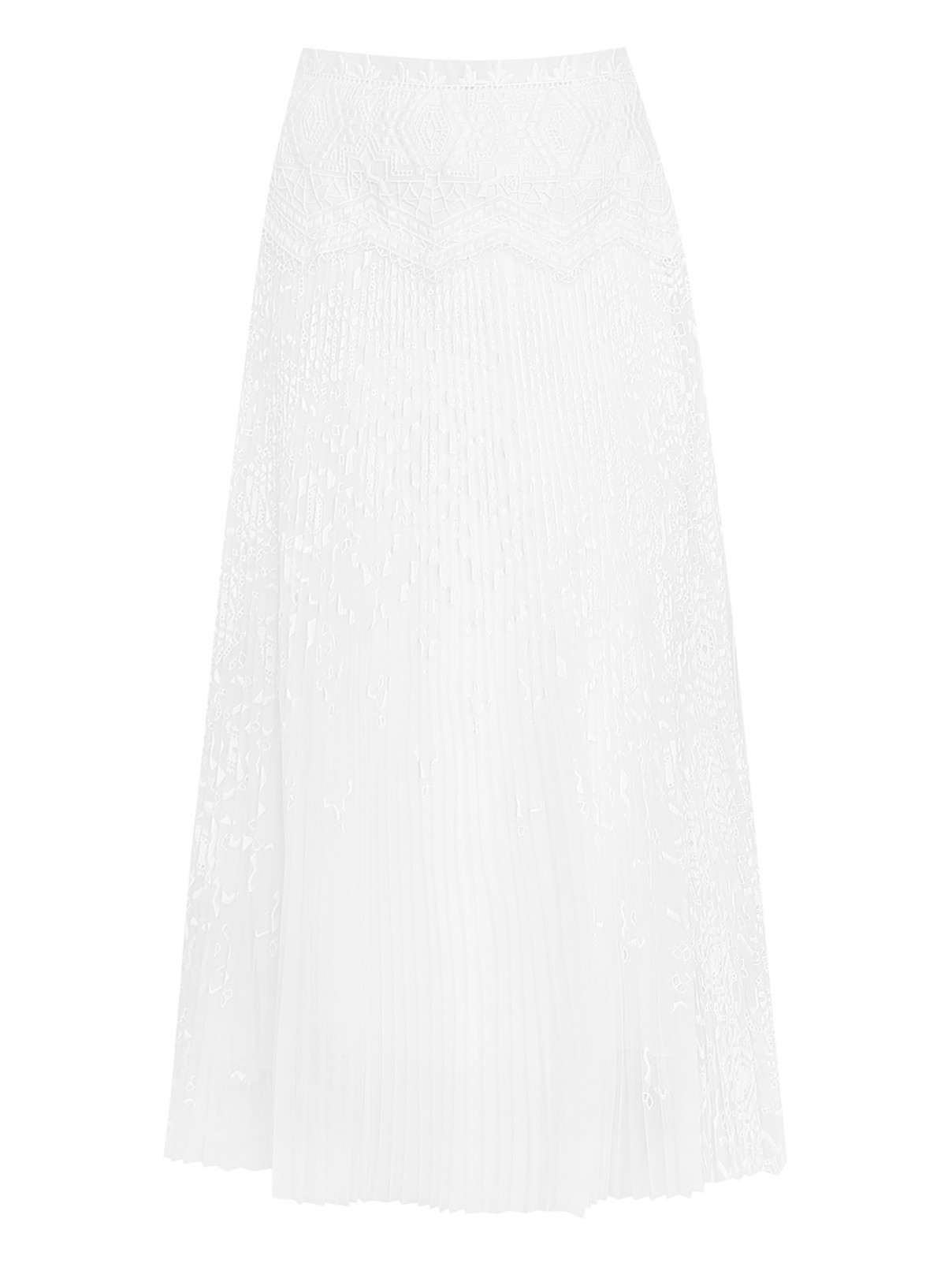 Плиссированная юбка-миди из смешанного хлопка Ermanno Scervino  –  Общий вид  – Цвет:  Белый