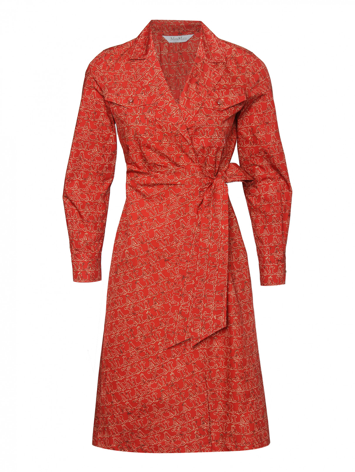Платье из хлопка с узором Max Mara  –  Общий вид  – Цвет:  Красный
