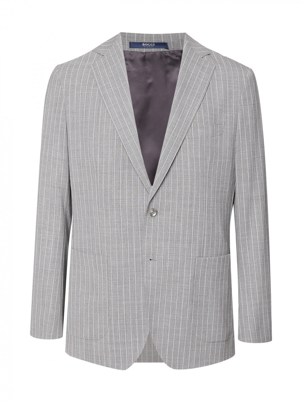 Пиджак из шерсти с узором полоска Boggi  –  Общий вид  – Цвет:  Серый