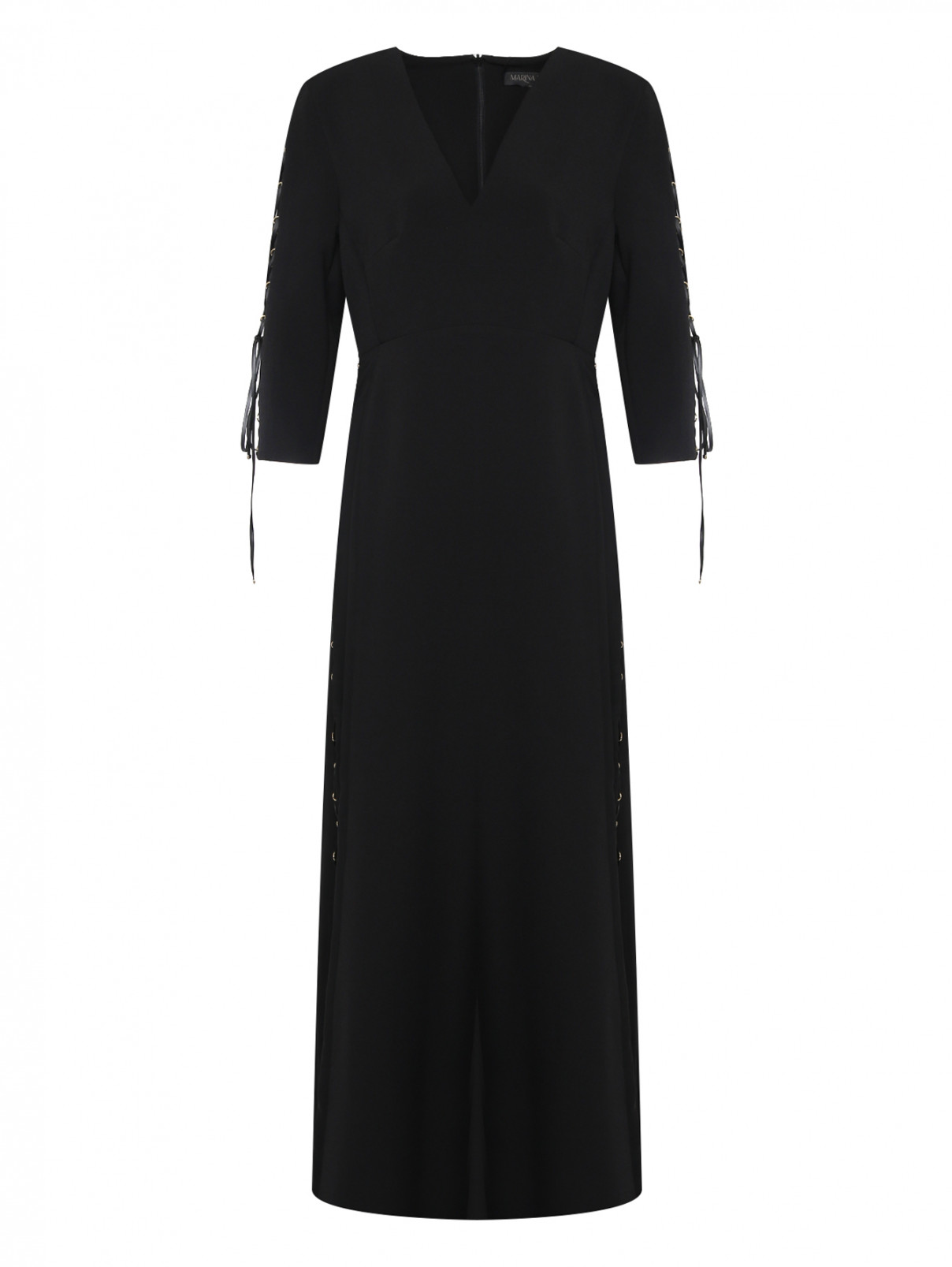 Платье макси с v образным вырезом и металлическими аппликациями Marina Rinaldi  –  Общий вид  – Цвет:  Черный