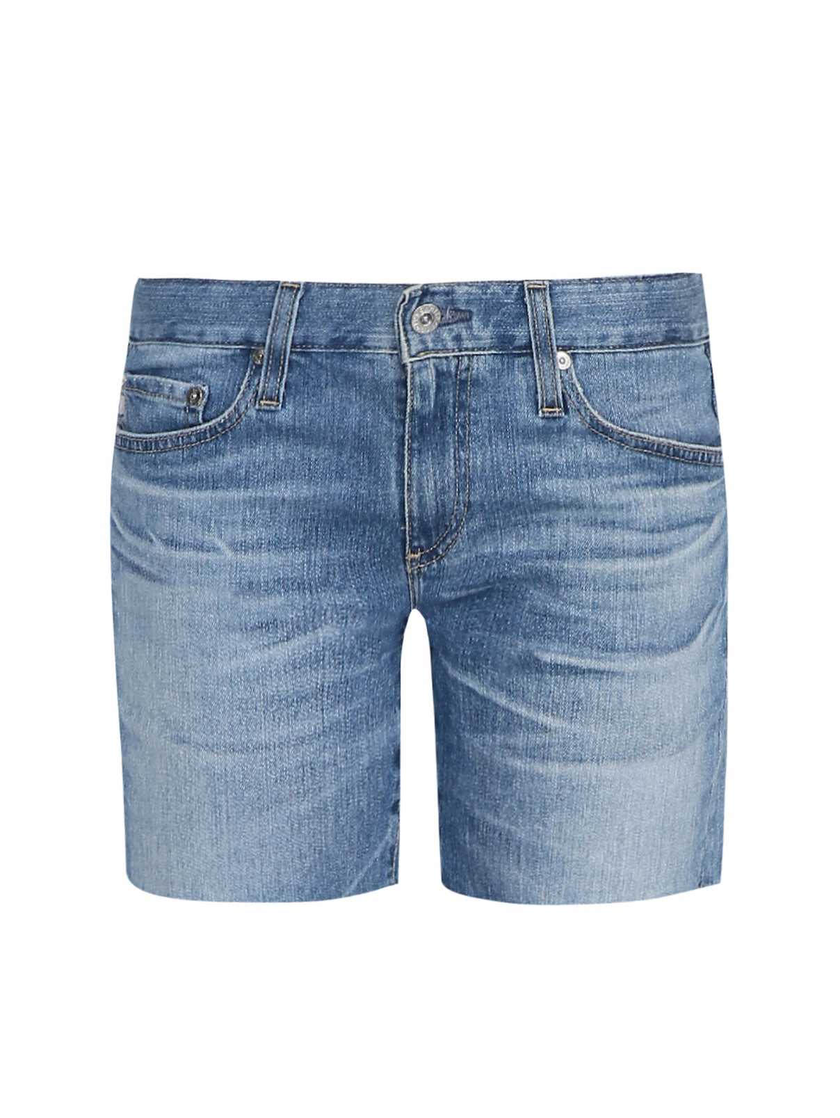 Шорты джинсовые с потертостями AG Jeans  –  Общий вид  – Цвет:  Синий
