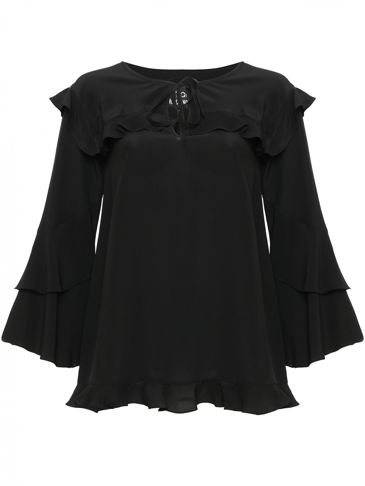 Блуза из шелка с воланами BOUTIQUE MOSCHINO  –  Общий вид  – Цвет:  Черный