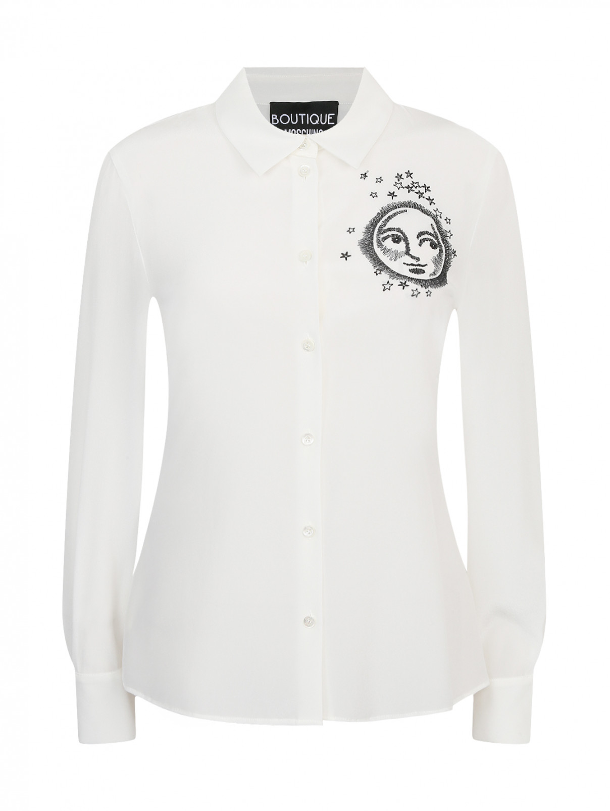 Блуза из шелка с узором Moschino Boutique  –  Общий вид  – Цвет:  Белый