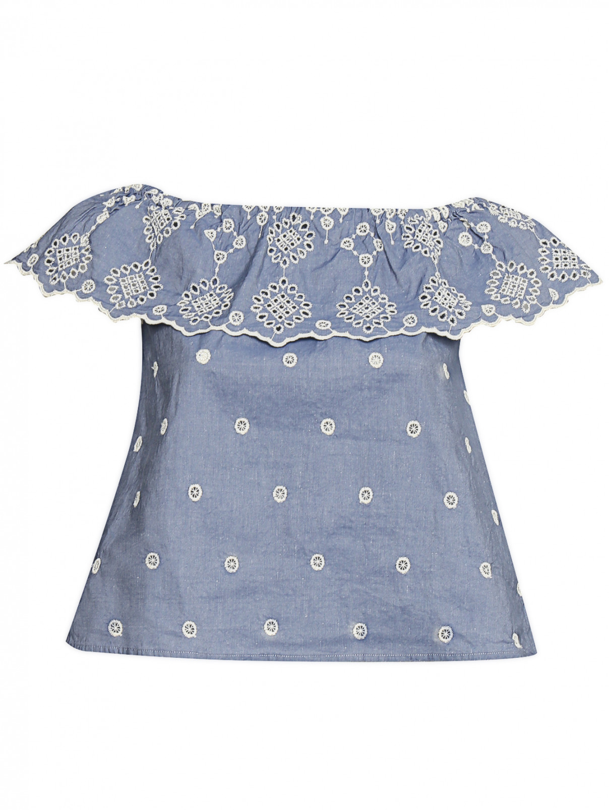 Блуза из хлопка и льна с вышивкой Max&Co  –  Общий вид  – Цвет:  Синий