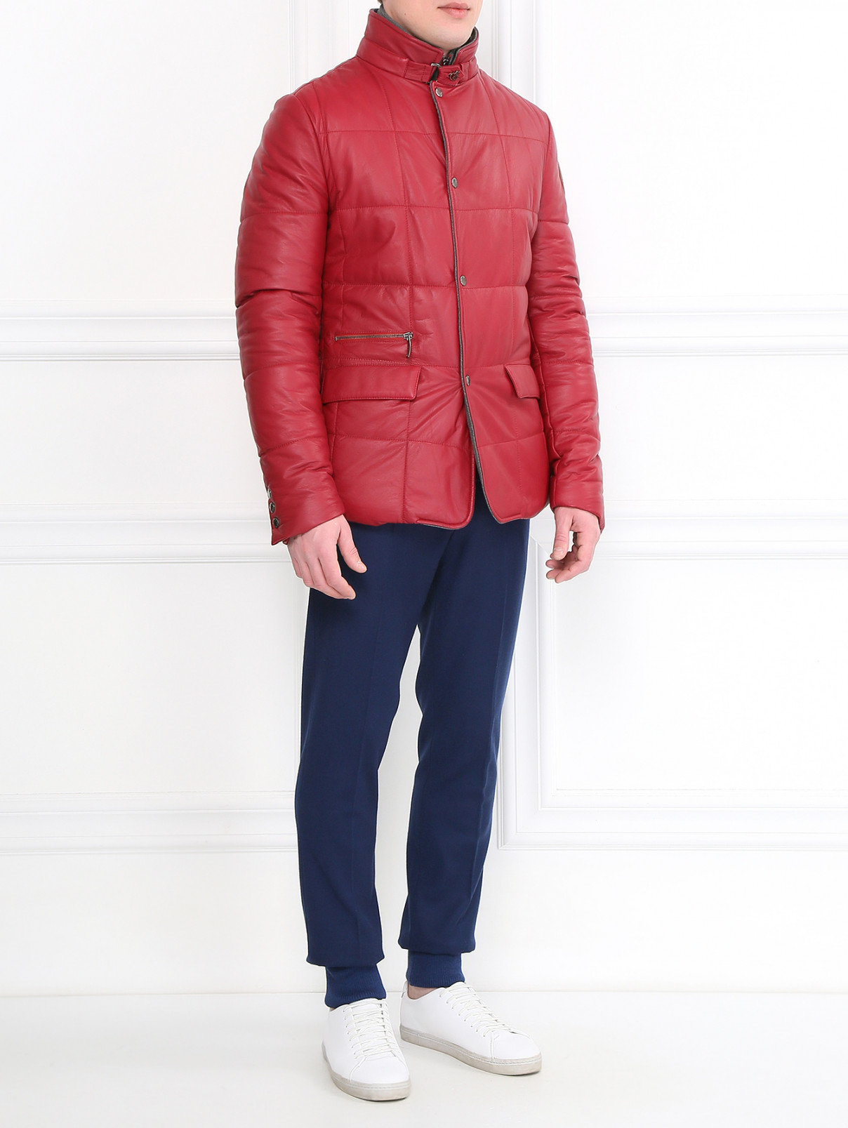 Стеганая куртка из кожи с боковыми карманами BOSCO  –  Модель Общий вид  – Цвет:  Красный
