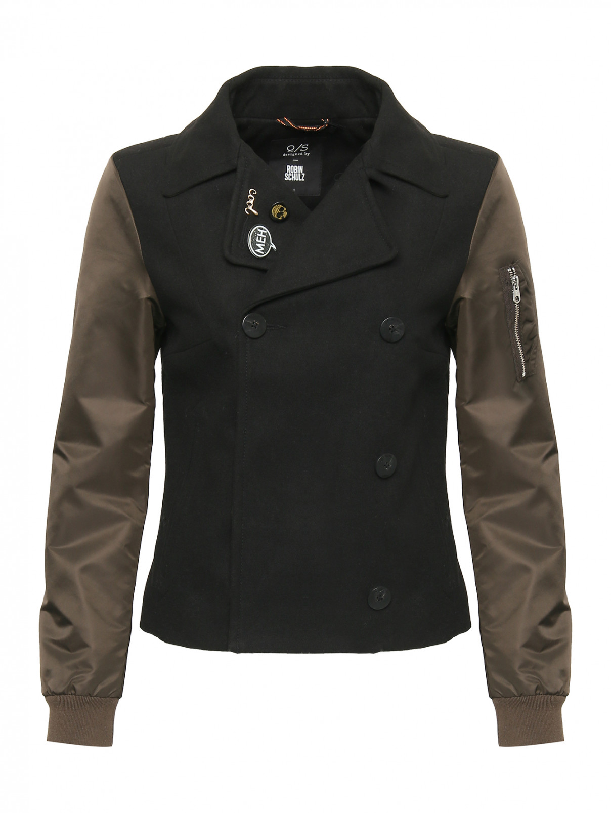 Комбинированная куртка на пуговицах Q/S Designe by  –  Общий вид  – Цвет:  Черный