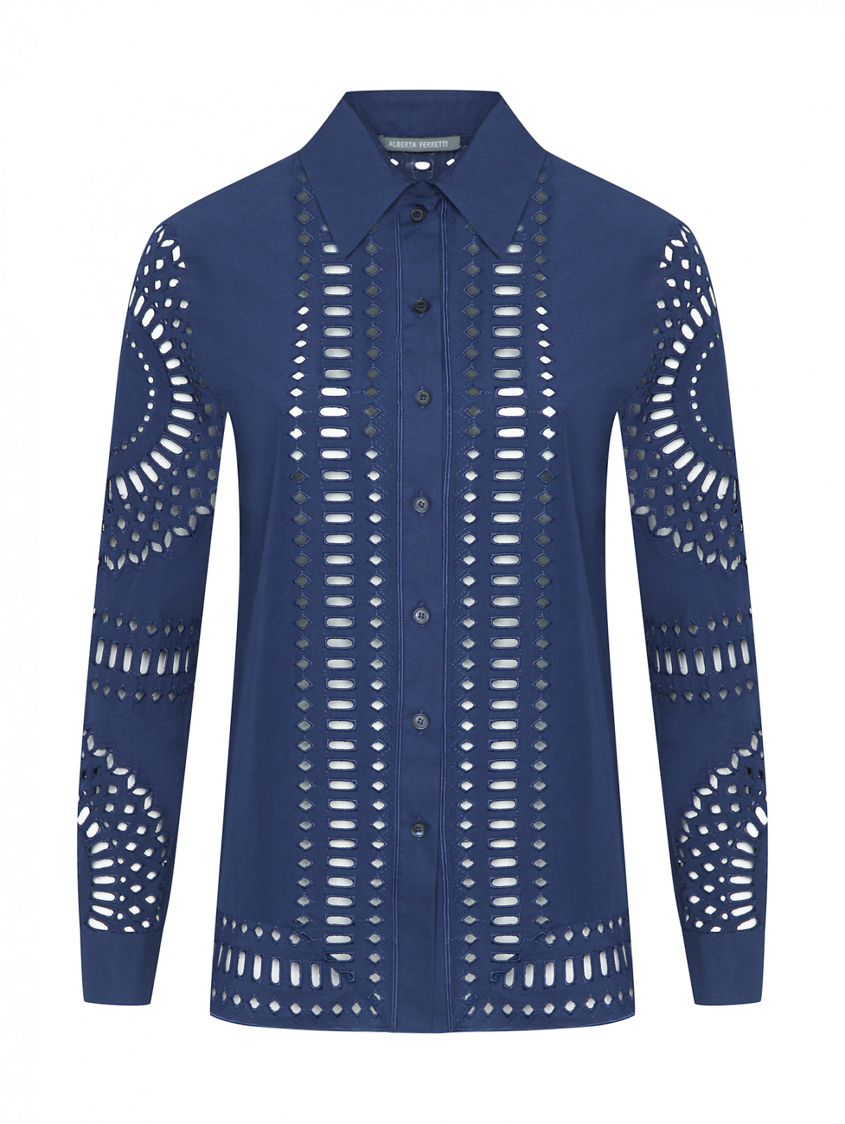 Ажурная блуза из хлопка Alberta Ferretti  –  Общий вид  – Цвет:  Синий