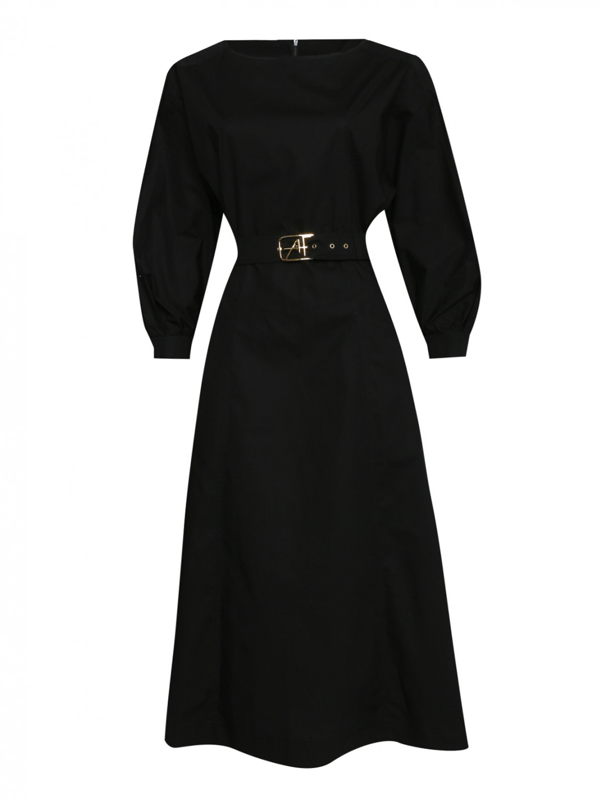 Платье из хлопка с поясом Alberta Ferretti  –  Общий вид  – Цвет:  Черный