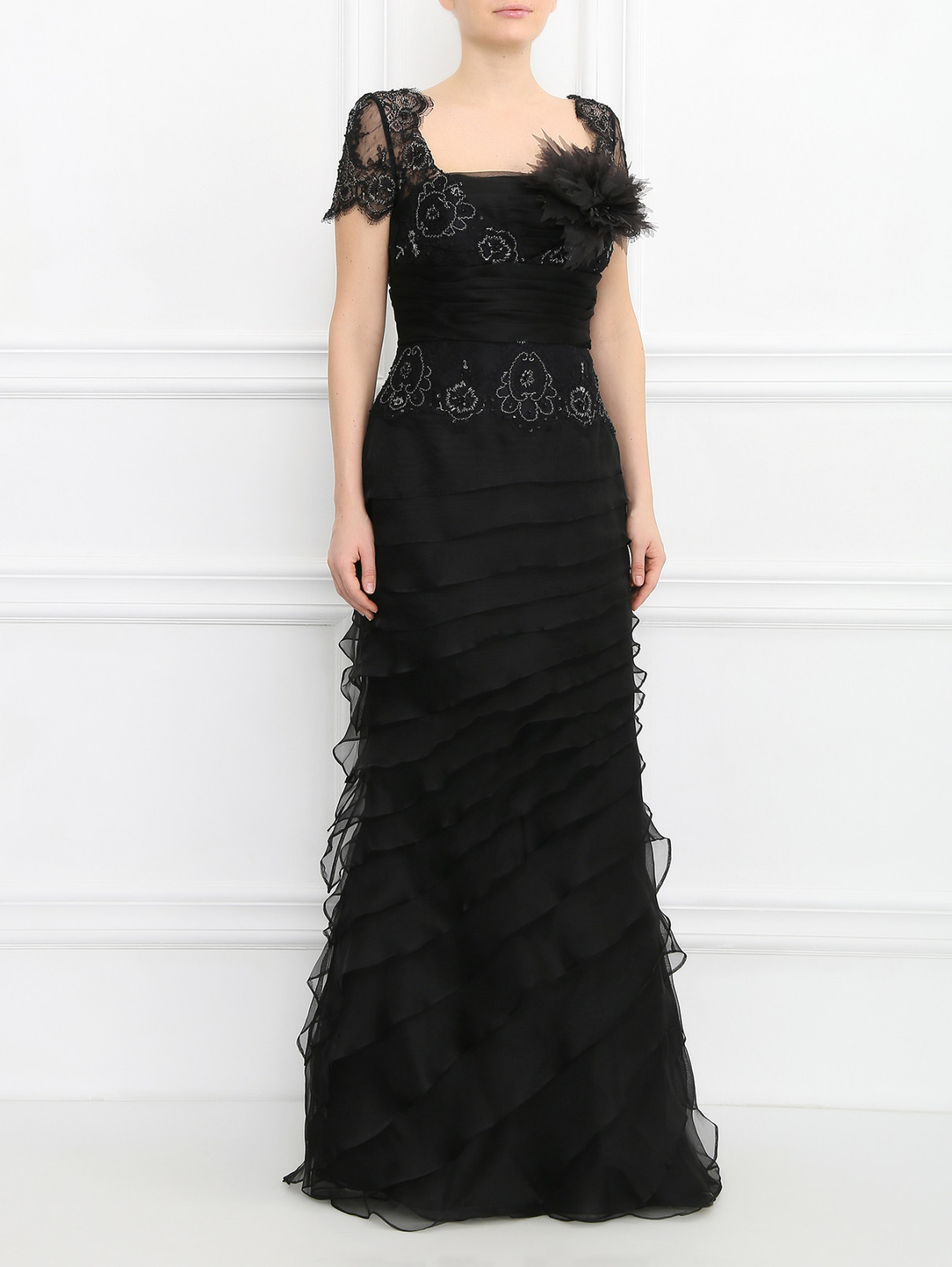 Платье-макси декорированное кружевом и вышивкой Rosa Clara  –  Модель Общий вид  – Цвет:  Черный
